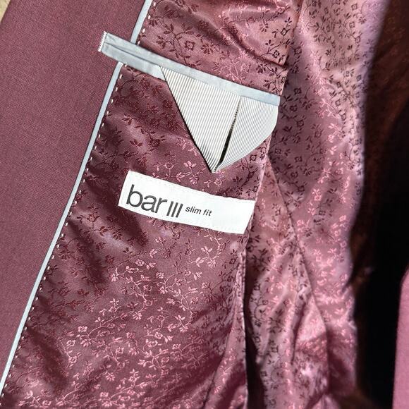 Bar III Men's Slim-Fit Wool Blend Suit Jacket Berry Red 36R $425 - Picture 9 of 10